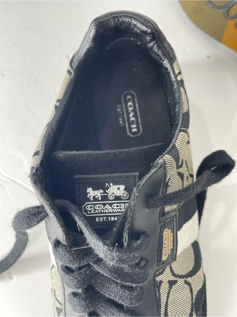 Coach Joss Sneaker 8.5 M Black White Signature Canvas & Suede Tennis Shoes